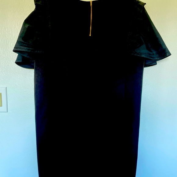 MINI DRESS PARTY COCKTAIL BLACK XL RUFFLE SHORT SLEEVES SHIFT GOLD BACK ZIPPER - Picture 11 of 11